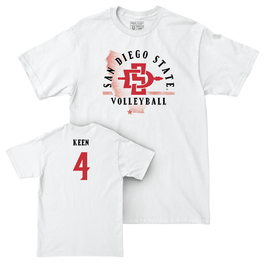 SDSU Women's Volleyball White State Comfort Colors Tee - Amber Keen | #4 Youth Small