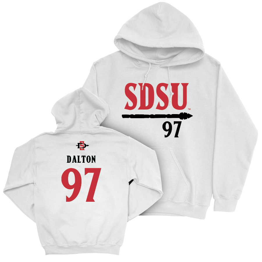 SDSU Football White Staple Hoodie - Darrion Dalton | #97 Youth Small