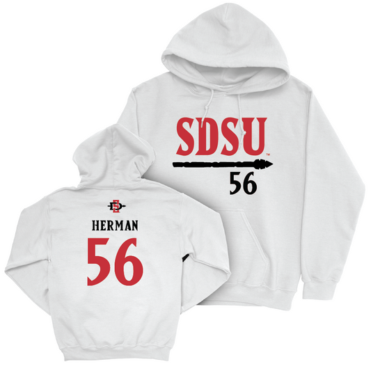 SDSU Football White Staple Hoodie - DJ Herman  | #56 Youth Small
