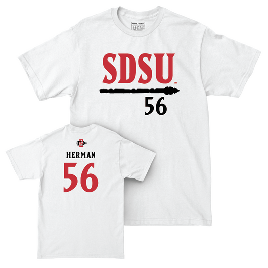 SDSU Football White Staple Comfort Colors Tee - DJ Herman  | #56 Youth Small