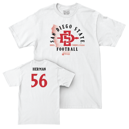 SDSU Football White State Comfort Colors Tee - DJ Herman  | #56 Youth Small
