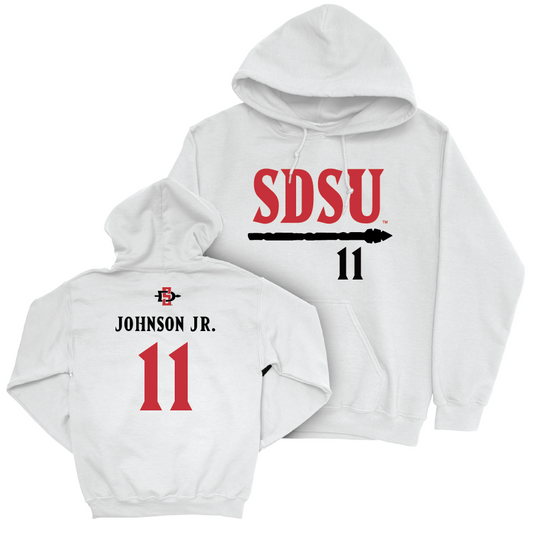 SDSU Men's Basketball White Staple Hoodie - Demarshay Johnson Jr. | #11 Youth Small