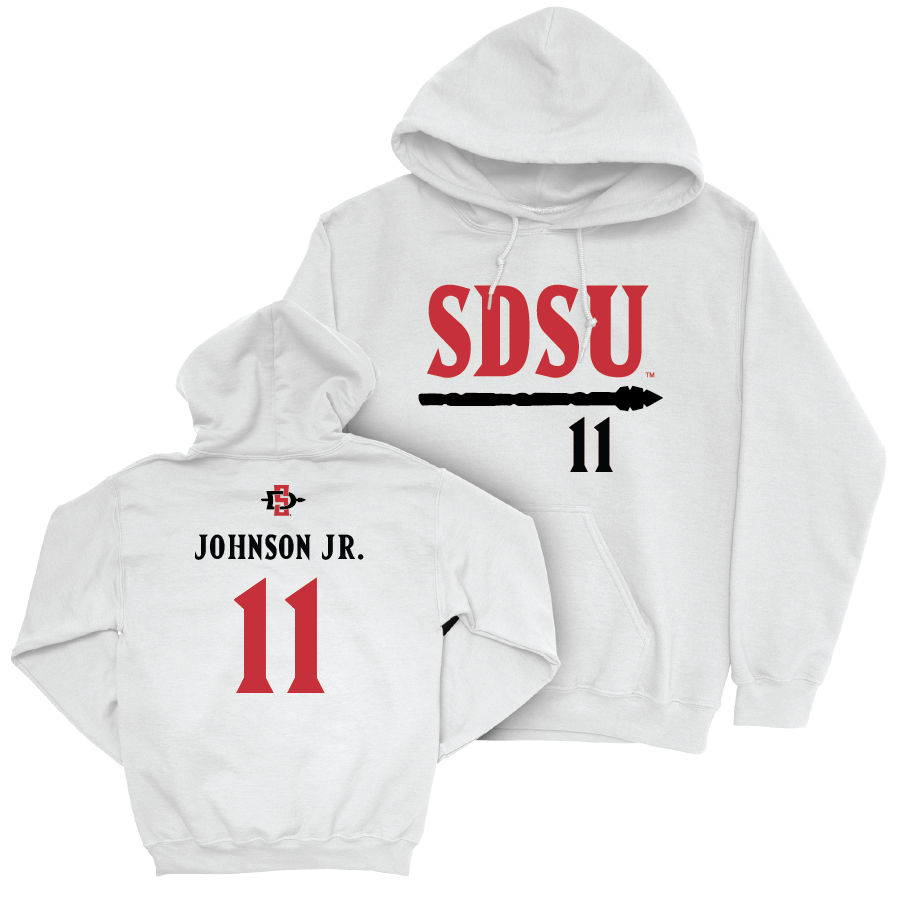 SDSU Men's Basketball White Staple Hoodie - Demarshay Johnson Jr. | #11 Youth Small