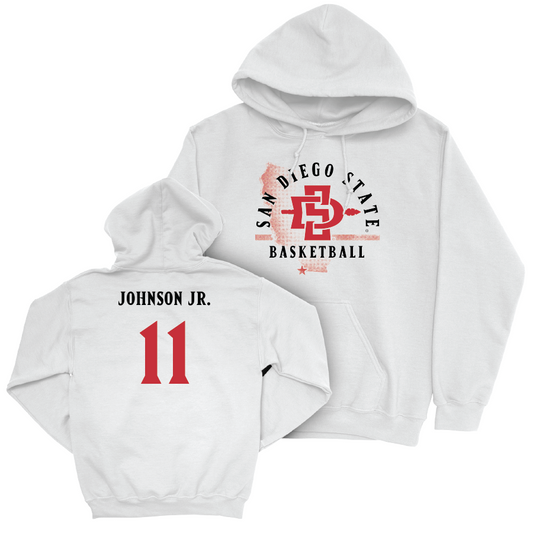 SDSU Men's Basketball White State Hoodie - Demarshay Johnson Jr. | #11 Youth Small