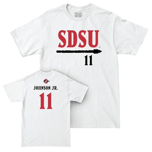 SDSU Men's Basketball White Staple Comfort Colors Tee - Demarshay Johnson Jr. | #11 Youth Small