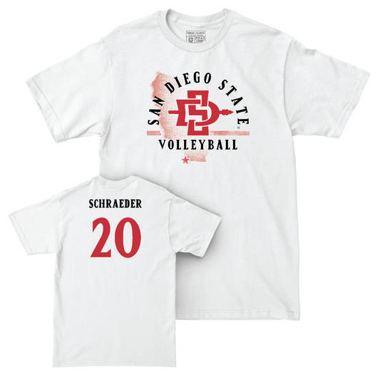 SDSU Volleyball White State Comfort Colors Tee - Elly Schraeder | #20 Youth Small