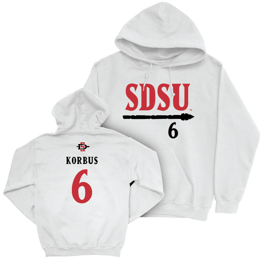 SDSU Men's Soccer White Staple Hoodie - Jordan Korbus | #6 Youth Small