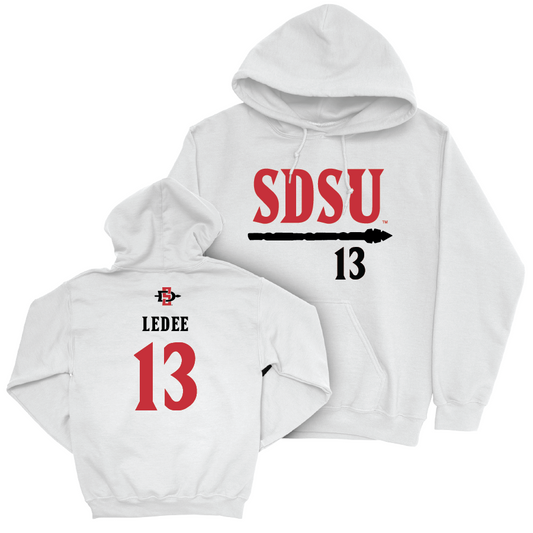 SDSU Men's Basketball White Staple Hoodie - Jaedon LeDee | #13 Youth Small