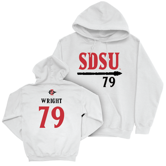 SDSU Football White Staple Hoodie - Joey Wright | #79 Youth Small