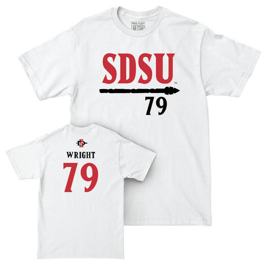 SDSU Football White Staple Comfort Colors Tee - Joey Wright | #79 Youth Small