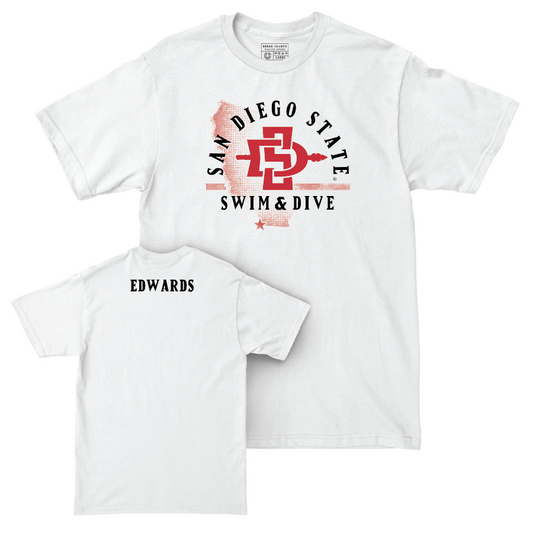 SDSU Swim & Dive White State Comfort Colors Tee - Liberty Edwards | #- Youth Small