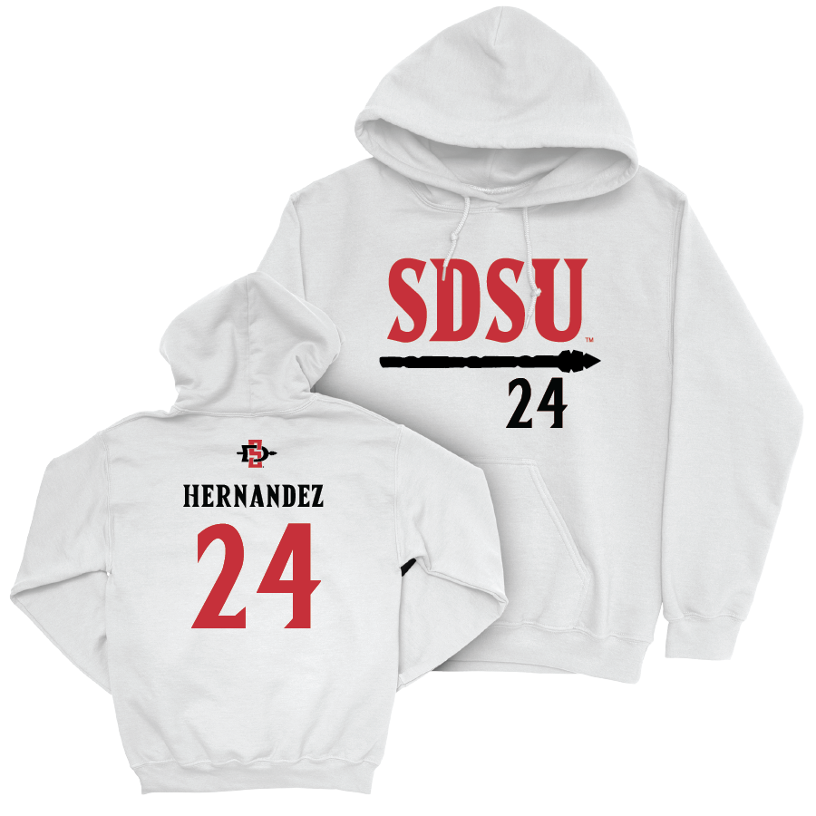 SDSU Men's Soccer White Staple Hoodie - Lorenzo Hernandez | #24 Youth Small