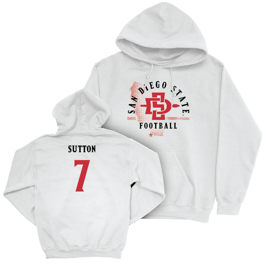 SDSU Football White State Hoodie - Lucky Sutton | #7 Youth Small