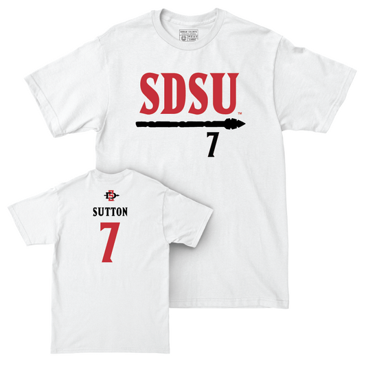 SDSU Football White Staple Comfort Colors Tee - Lucky Sutton | #7 Youth Small