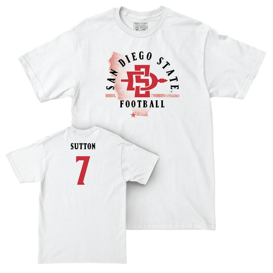 SDSU Football White State Comfort Colors Tee - Lucky Sutton | #7 Youth Small