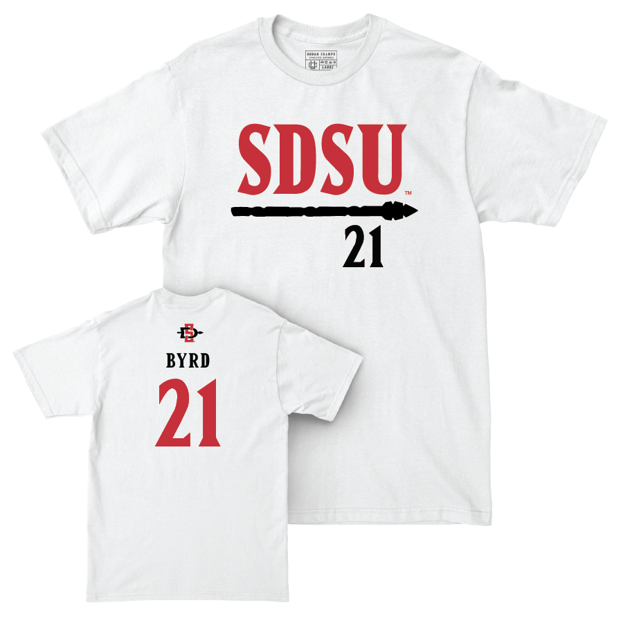 SDSU Men's Basketball White Staple Comfort Colors Tee - Miles Byrd | #21 Youth Small