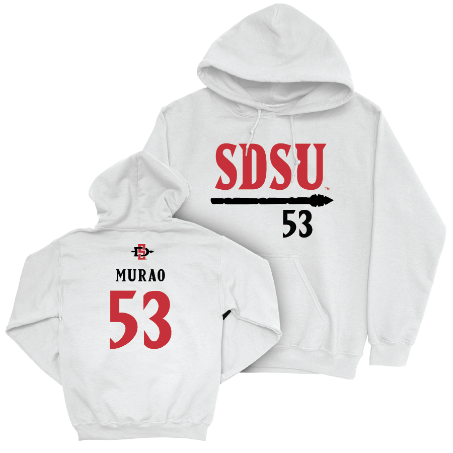 SDSU Football White Staple Hoodie - Myles Murao | #53 Youth Small