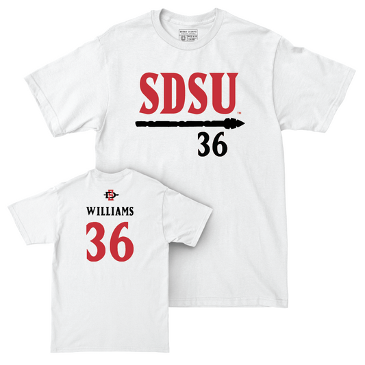 SDSU Football White Staple Comfort Colors Tee - New Zealand Williams | #36 Youth Small