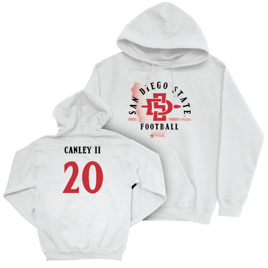 SDSU Football White State Hoodie - Sheldon Canley II | #20 Youth Small