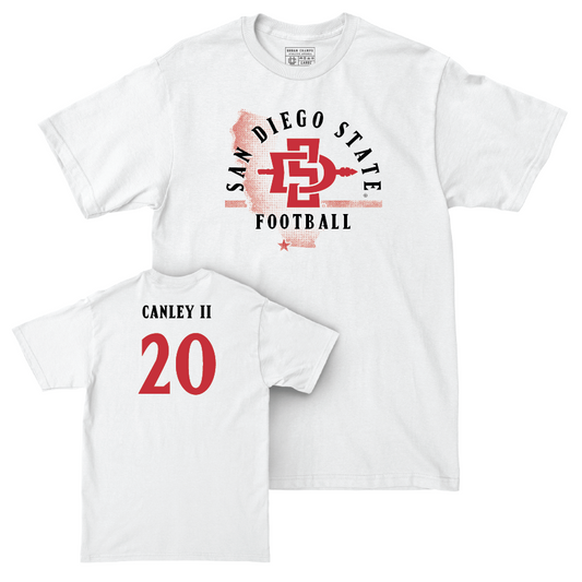 SDSU Football White State Comfort Colors Tee - Sheldon Canley II | #20 Youth Small