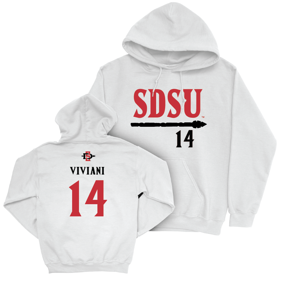 SDSU Men's Soccer White Staple Hoodie - Tristan Viviani | #14 Youth Small
