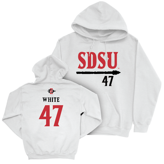 SDSU Football White Staple Hoodie - Trey White | #47 Youth Small