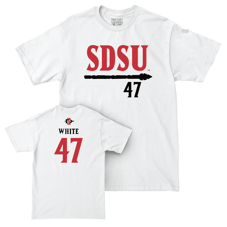 SDSU Football White Staple Comfort Colors Tee - Trey White | #47 Youth Small