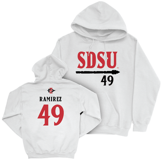 SDSU Football White Staple Hoodie - Zechariah Ramirez | #49 Youth Small