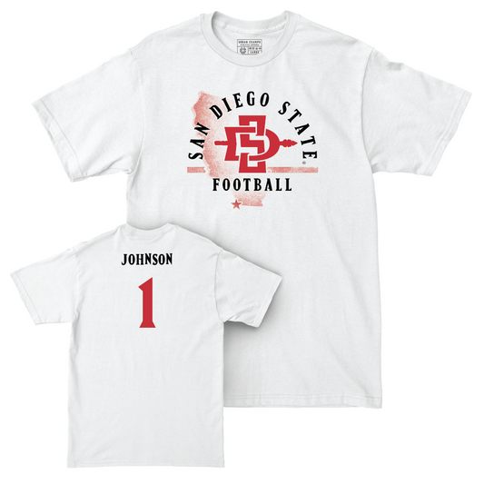 SDSU Football White State Comfort Colors Tee - Chris Johnson #1