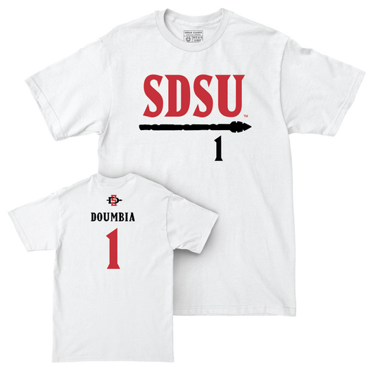 SDSU Men's Soccer White Staple Comfort Colors Tee - Djibril Doumbia #00