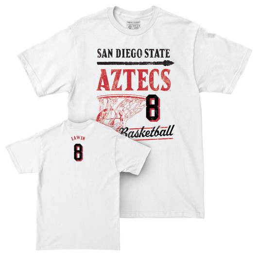 SDSU Men's Basketball White Hardwood Comfort Colors Tee - Cam Lawin #8