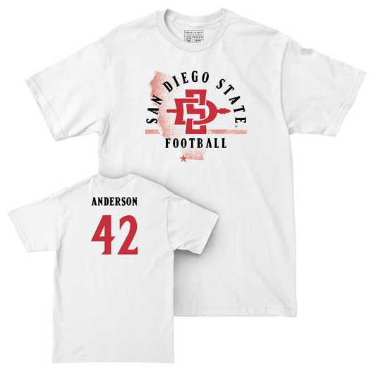 SDSU Football White State Comfort Colors Tee - Brady Anderson | #42 Youth Small