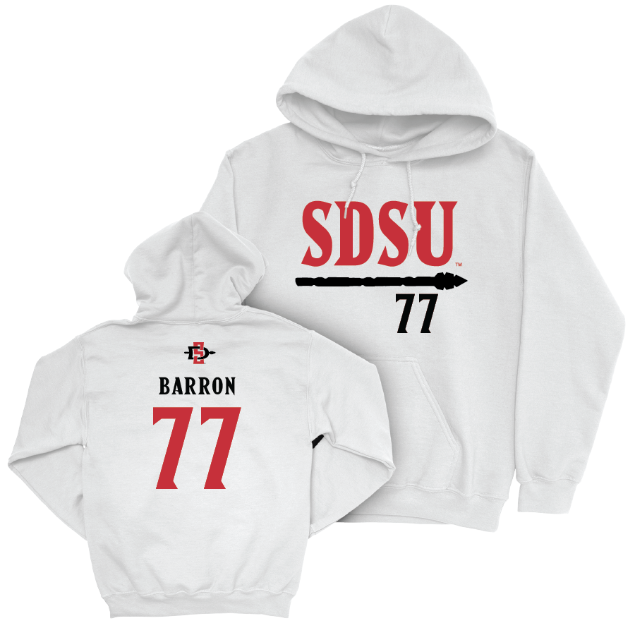 SDSU Football White Staple Hoodie - Briley Barron | #77 Youth Small
