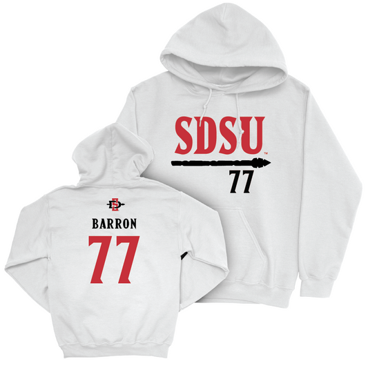 SDSU Football White Staple Hoodie - Briley Barron | #77 Youth Small