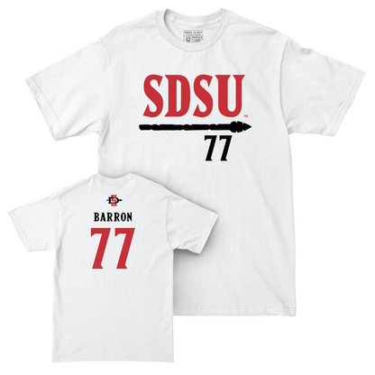 SDSU Football White Staple Comfort Colors Tee - Briley Barron | #77 Youth Small