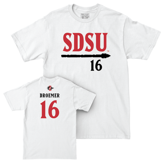 SDSU Men's Soccer White Staple Comfort Colors Tee - Berin Droemer | #16 Youth Small
