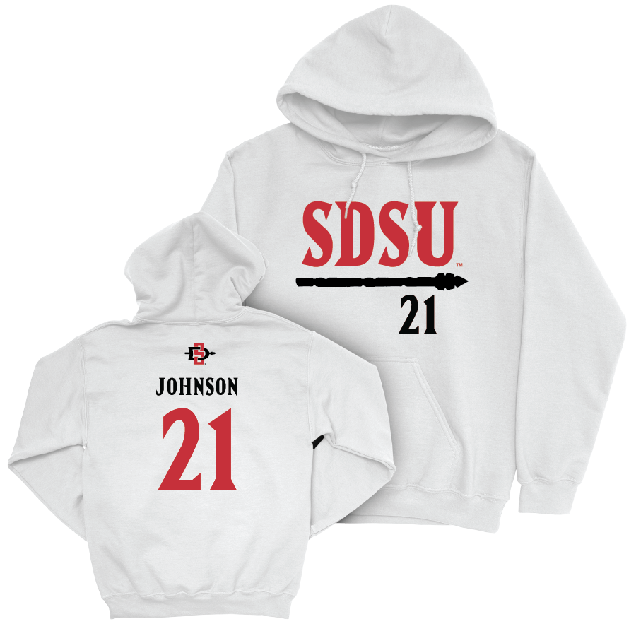 SDSU Football White Staple Hoodie - Chris Johnson | #21 Youth Small