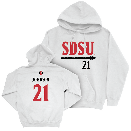 SDSU Football White Staple Hoodie - Chris Johnson | #21 Youth Small