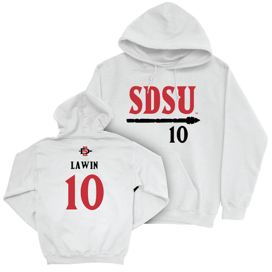 SDSU Men's Basketball White Staple Hoodie - Cam Lawin | #10 Youth Small