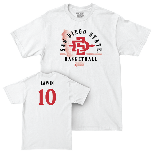 SDSU Men's Basketball White State Comfort Colors Tee - Cam Lawin | #10 Youth Small