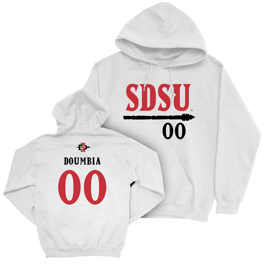 SDSU Men's Soccer White Staple Hoodie - Djibril Doumbia | #00 Youth Small