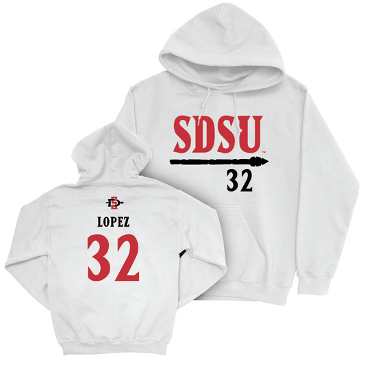 SDSU Men's Basketball White Staple Hoodie - Desai Lopez | #32 Youth Small