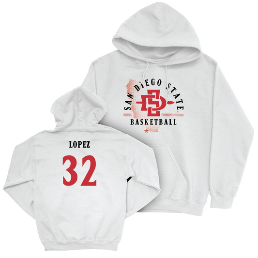 SDSU Men's Basketball White State Hoodie - Desai Lopez | #32 Youth Small