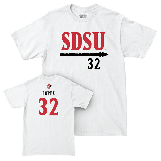 SDSU Men's Basketball White Staple Comfort Colors Tee - Desai Lopez | #32 Youth Small