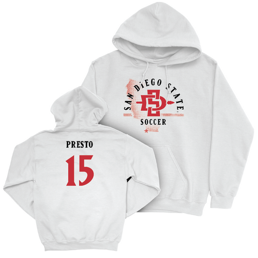 SDSU Men's Soccer White State Hoodie - Dylan Presto | #15 Youth Small