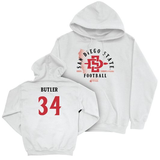 SDSU Football White State Hoodie - Eric Butler | #34 Youth Small