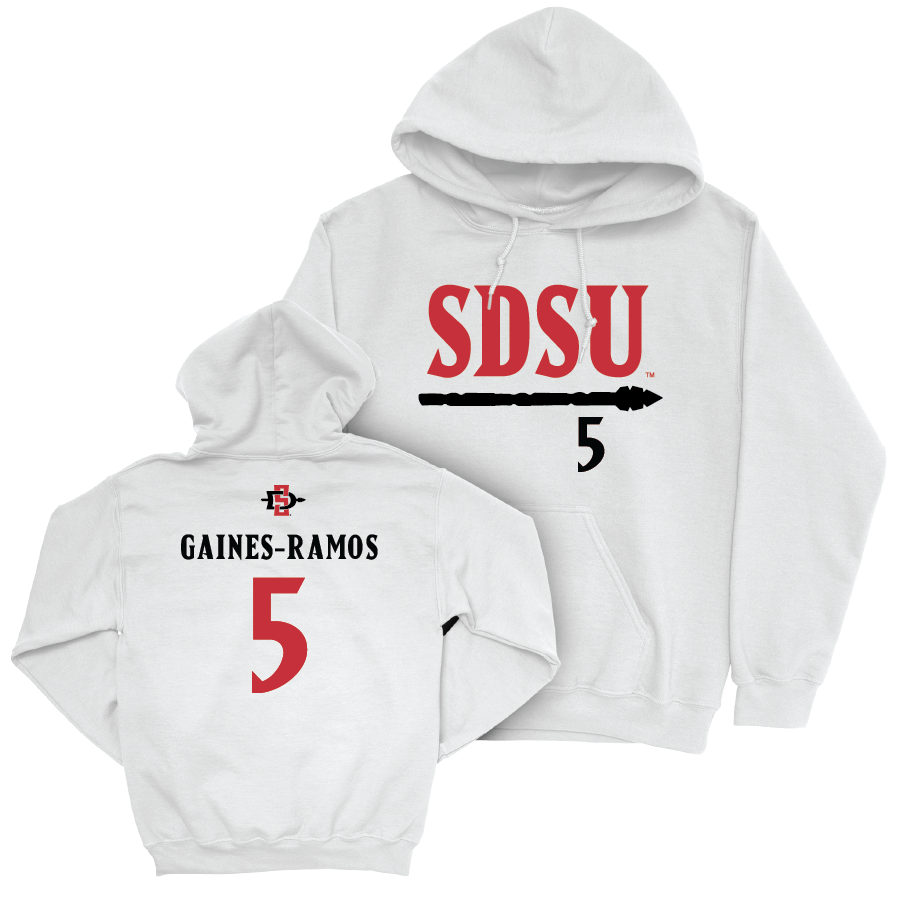 SDSU Women's Soccer White Staple Hoodie - Emma Gaines-Ramos | #5 Youth Small