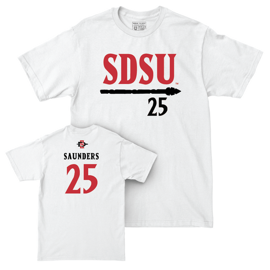 SDSU Men's Basketball White Staple Comfort Colors Tee - Elijah Saunders | #25 Youth Small