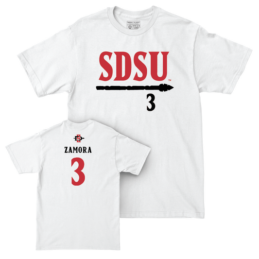 SDSU Men's Soccer White Staple Comfort Colors Tee - Ethan Zamora | #3 Youth Small