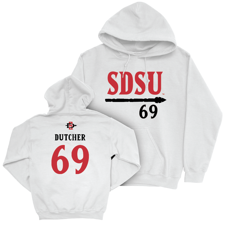 SDSU Football White Staple Hoodie - Gage Dutcher | #69 Youth Small